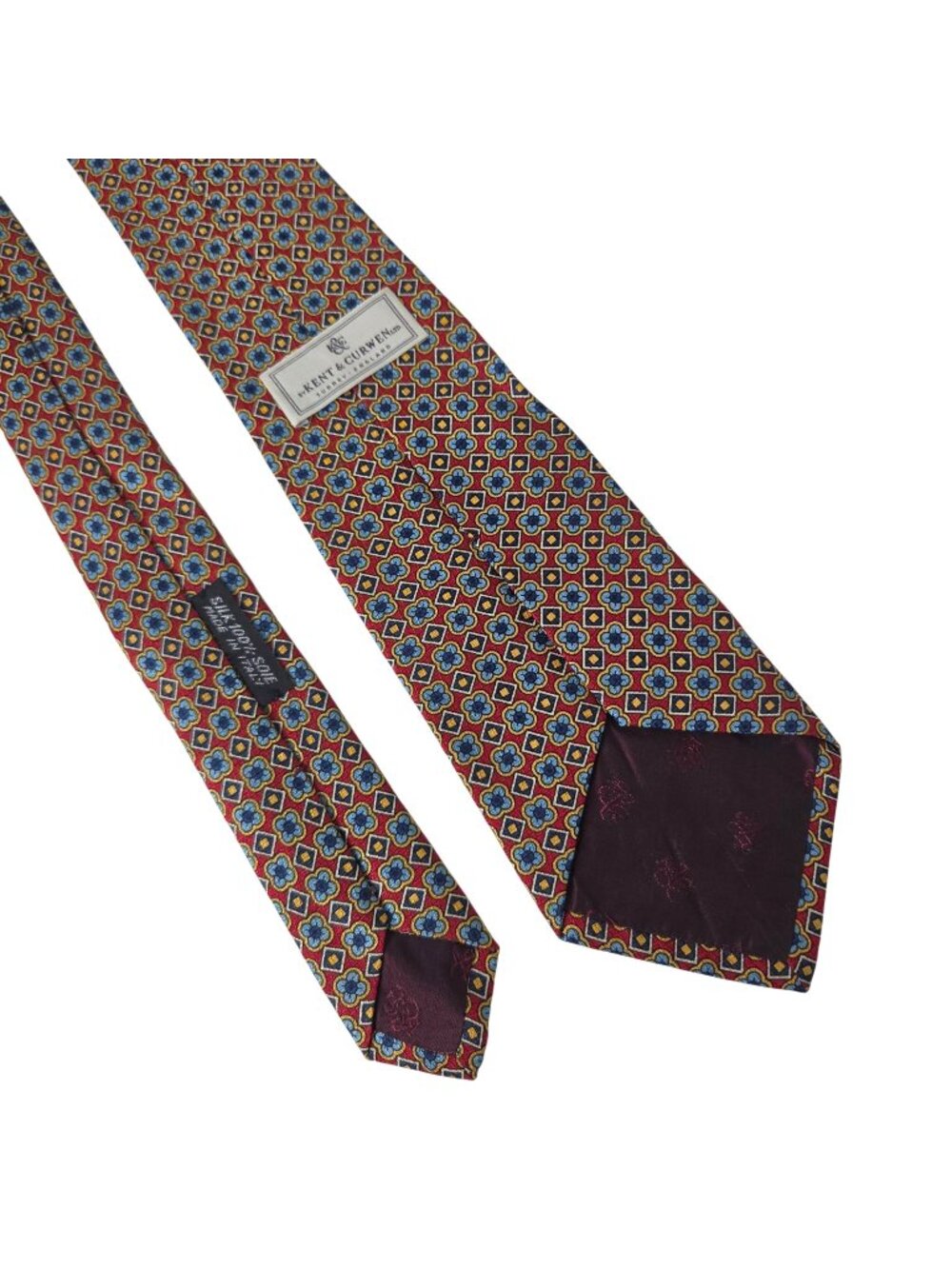 Vintage Mens Kent & Curwen Floral Silk Tie Made In Italy Red/Blue 58"
